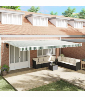 vidaXL Retractable Awning Retractable Green and White 600 x 300 cm