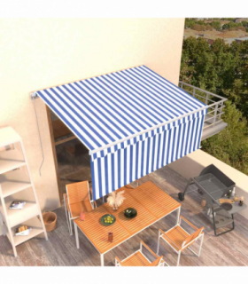 vidaXL Manual Retractable Awning with Blind 3x2.5m Blue&White