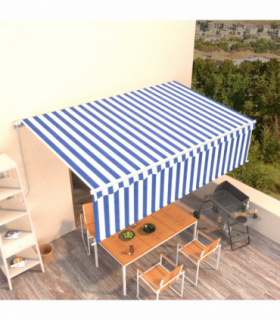 vidaXL Manual Retractable Awning with Blind 5x3m Blue&White