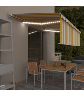 vidaXL Manual Retractable Awning with Blind&LED 5x3m Yellow&White