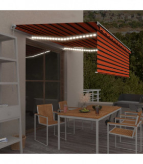 vidaXL Manual Retractable Awning with Blind&LED 4x3m Orange&Brown