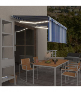 vidaXL Manual Retractable Awning with Blind&LED 3.5x2.5m Blue&White