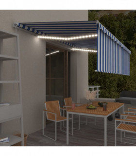 vidaXL Manual Retractable Awning with Blind&LED 5x3m Blue&White