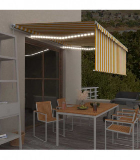 vidaXL Manual Retractable Awning with Blind&LED 4x3m Yellow&White