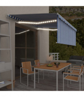 vidaXL Manual Retractable Awning with Blind&LED 4x3m Blue&White
