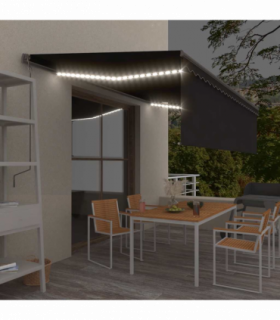 vidaXL Manual Retractable Awning with Blind&LED 5x3m Anthracite