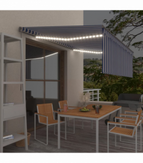 vidaXL Manual Retractable Awning with Blind&LED 4x3m Blue&White