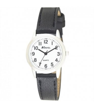Wristwatches Ravel Women's Classic Leather Strap Watch Black / Silver 27mm