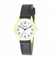 Women's Black Faux Leather Watch - 27mm Case, Arabic Dial, Pointer Hands