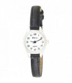 Watch Polished Round Petite Case Full Arabic Dial Black Calf Grain PU Strap