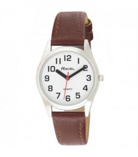 Wristwatches Faux Leather Brown / Silver Tone 31mm Easy Read Dial Ladies Watch