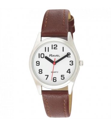 Wristwatches Faux Leather Brown / Silver Tone 31mm Easy Read Dial Ladies Watch