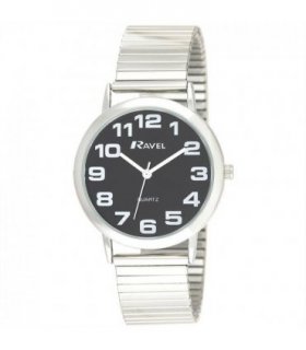 Watch Round Stainless Steel Silver 35 Black Quartz Soft Expandable