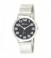 Watch Round Stainless Steel Silver 35 Black Quartz Soft Expandable
