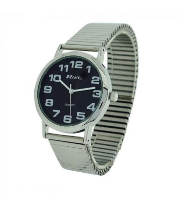 Watch Round Stainless Steel Silver 35 Black Quartz Soft Expandable