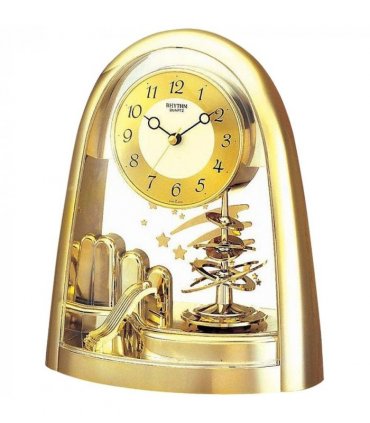 Rhythm Cont Mantel Clock Arched Top/Sprial Pendulum Gilt