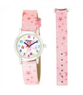 Children's Pink Faux Leather 27mm Ravel Stars Watch Gift for Kids