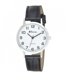 Watch Black 36mm Croco Pattern Stitched Faux Leather Strap Japan Quartz Movement