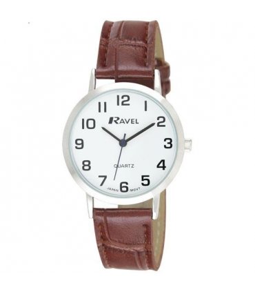 Watch Brown Faux Leather Strap 36mm Super Bold Easy Read Dial Black Hands