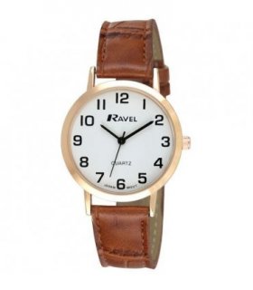 Watch Brown/Gold 36mm Classic Bold Arabic Dial Croco Faux Leather Japan Quartz