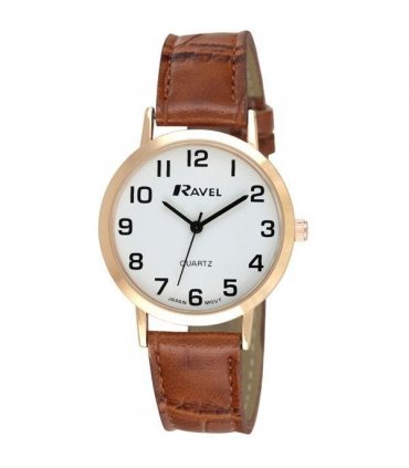 Watch Brown/Gold 36mm Classic Bold Arabic Dial Croco Faux Leather Japan Quartz