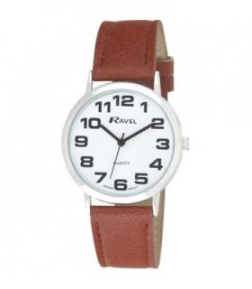 Men's Classic Strap Watch Tan 36mm Arabic Dial Faux Leather Quartz Movement