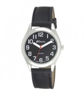 Watch Black PU Strap 48mm Classic Design Easy-Read Dial Croco Pattern Stitched