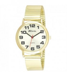 Watch Gilt 36mm Ravel Gents Watch Expander Strap Polished Round Case Bold Dial