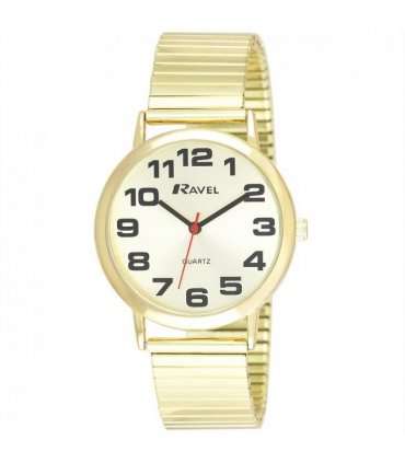 Watch Gilt 36mm Ravel Gents Watch Expander Strap Polished Round Case Bold Dial