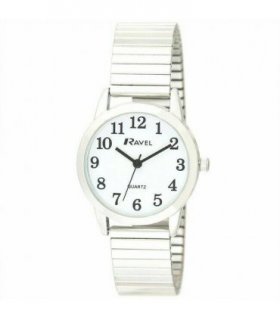Ravel Mens Bold Number White Dial Silver Expander Bracelet Watch R0232.01.1