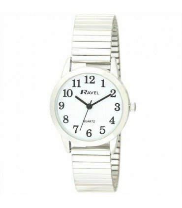 Ravel Mens Bold Number White Dial Silver Expander Bracelet Watch R0232.01.1