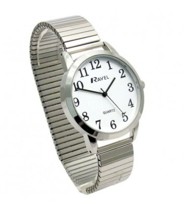 Ravel Mens Bold Number White Dial Silver Expander Bracelet Watch R0232.01.1
