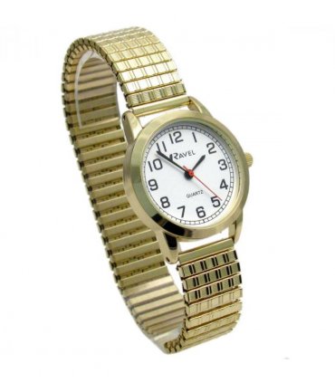 Ravel Ladies Bold Number White Dial Gold Expander Bracelet Watch R0232.12.2