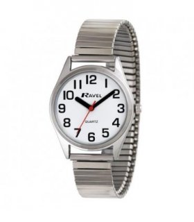 Ravel Mens  Basic Bold Easy Read Expander Bracelet Watch Silver R0225
