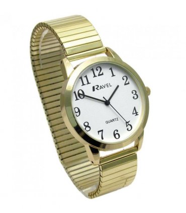 Ravel Mens Bold Number White Dial Gold Expander Bracelet Watch R0232.02.1