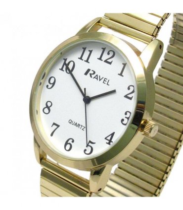 Ravel Mens Bold Number White Dial Gold Expander Bracelet Watch R0232.02.1