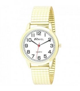 Ravel Mens Bold Number White Dial Gold Expander Bracelet Watch R0232.12.1