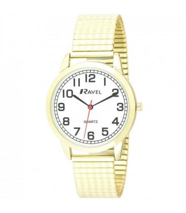 Ravel Mens Bold Number White Dial Gold Expander Bracelet Watch R0232.12.1