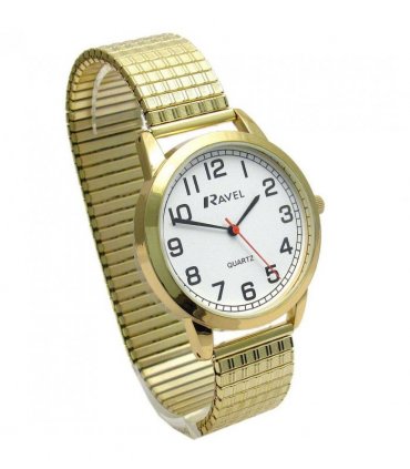 Ravel Mens Bold Number White Dial Gold Expander Bracelet Watch R0232.12.1