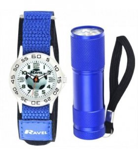 Watch & Torch Set Blue 27mm Football Print Arabic Dial Quartz Movement Kids