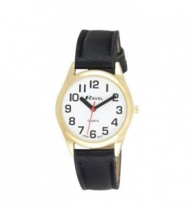 Wristwatches Ravel Ladies Classic Strap Watch Black / Gold 27mm Brass Black