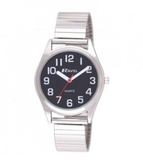 Ravel Ladies Classic Super Bold Easy Read Expander Bracelet Black/Silver Watch R0225.03.2