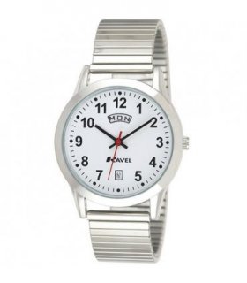 Watch Ravel Gents Stainless Steel Day/Date Silver Bracelet Strap White Dial