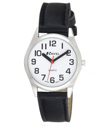 Watch Silver 27mm Bold Easy Read Dial Black Strap Quartz Buckle Glass White