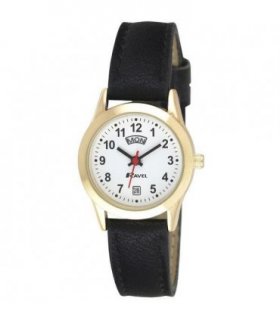 Watch Faux Leather Black/Gold Ravel Ladies Day/Date Croco Pattern Strap