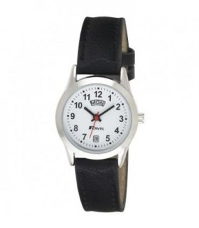 Wristwatches Black/Silver Stainless Steel Faux Leather Day Date Watch 26mm Case
