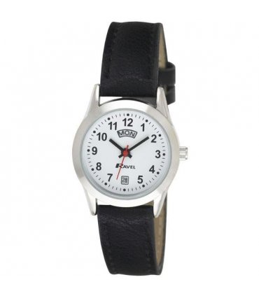 Wristwatches Black/Silver Stainless Steel Faux Leather Day Date Watch 26mm Case