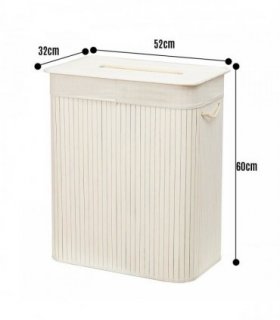 Bamboo Laundry Basket-White with Divider Height 60cm x width 32cm Length 52cm