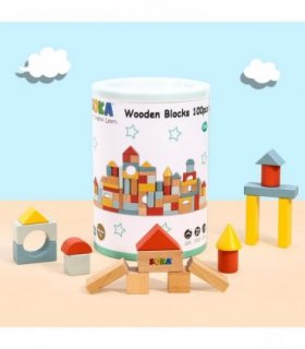 Wooden Neutral Coloured 25 cm x 18 cm Building Blocks Toy 100 pcs