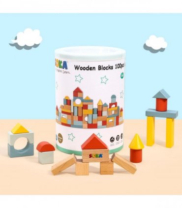 Wooden Neutral Coloured 25 cm x 18 cm Building Blocks Toy 100 pcs